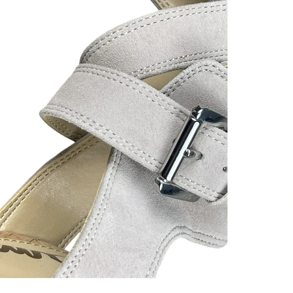 Sam Edelman Women Light Gray Suede Cork Wedge Sandals Size 6.5 Ankle Strap Shoes